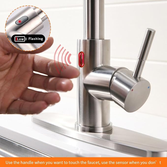 Touchless Kitchen Faucet with Pull Down Sprayer for Kitchen Sink, Single Handle Motion Sensor Faucet with LED Light and Dual-Function Spray, Hands-Free Brushed Nickel Stainless Steel