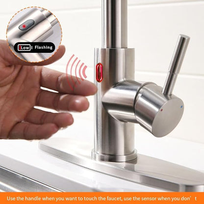 Touchless Kitchen Faucet with Pull Down Sprayer for Kitchen Sink, Single Handle Motion Sensor Faucet with LED Light and Dual-Function Spray, Hands-Free Brushed Nickel Stainless Steel