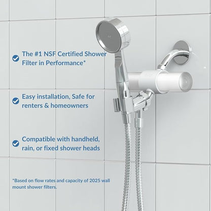 Weddell Duo Shower Filter – NSF Certified Shower Filter for Chlorine Reduction, Lead-Free, Easy Installation, Award-Winning Filter for Healthier Hair & Skin (White)