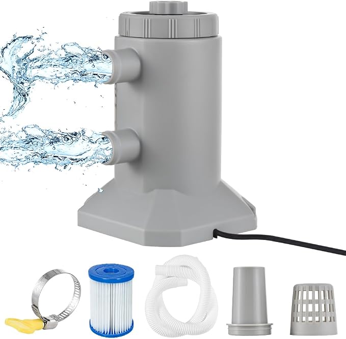 Kavolet Pool Filter Pump, Cartridge Filter Pump for Above Ground Pools 530 GPH 250L/H Flow Rate Low Noise Improved Circulation Filtration Water Filter Pump Cartridge with 2 Hose/Filter Cartridge