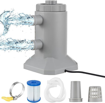 Kavolet Pool Filter Pump, Cartridge Filter Pump for Above Ground Pools 530 GPH 250L/H Flow Rate Low Noise Improved Circulation Filtration Water Filter Pump Cartridge with 2 Hose/Filter Cartridge