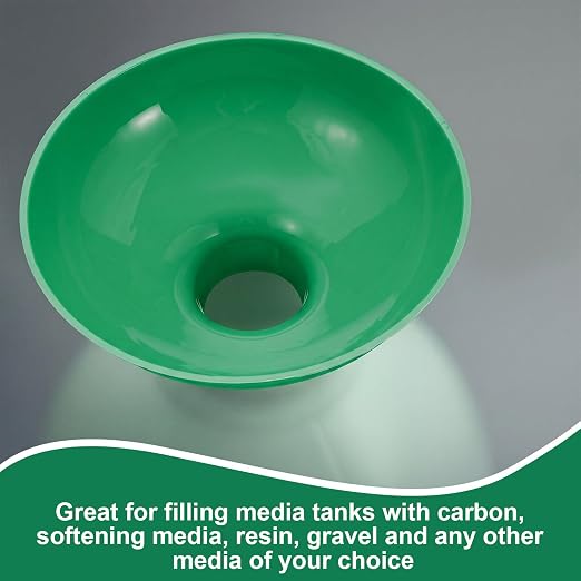Vesici 2 Pack Extra Large Wide Mouth Funnel 2.5" x 10" Multi Purpose Filling Funnel Plastic Reusable for Water Softener Resin Tanks Carbon Media Jar Filling Use (Green)