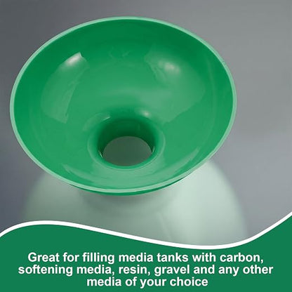 Vesici 2 Pack Extra Large Wide Mouth Funnel 2.5" x 10" Multi Purpose Filling Funnel Plastic Reusable for Water Softener Resin Tanks Carbon Media Jar Filling Use (Green)