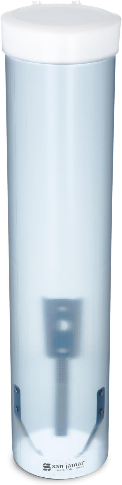 San Jamar Medium Pull-Type Cup Dispenser 4-10 Oz. Cups with Flip Cap for Restaurants, Home, And Office, Plastic, 16 Inches, Frosted Blue