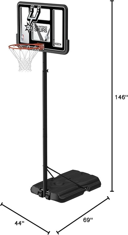 Lifetime NBA San Antonio Spurs Portable Basketball Hoop, Adjustable Height 7.5-10 Ft, 44 Inch Shatterproof Fusion Backboard, Base with Wheels