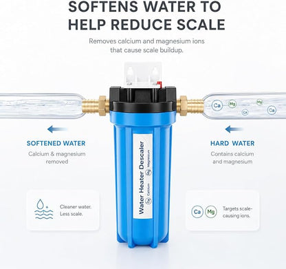 H&G Lifestyles Inline Water Softener for Water Heater, Scale Inhibitor | Whole House Water Descaler,Anti-Scale Buildup,Remove Calcium Magnesium,Soften Water,Water Heater Sediment Buster