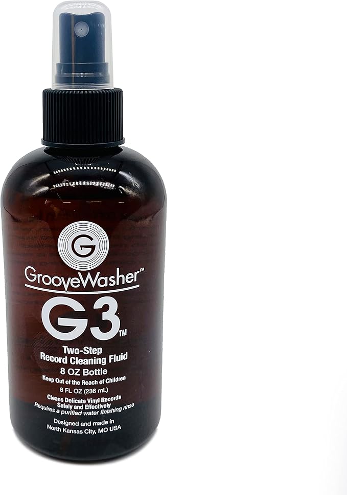 GrooveWasher Two-Step Record Cleaning Bundle – G3 Deep Cleaning Vinyl Record Fluid (8oz) + GSR Super Rinse (32oz) + Lg. Absorbent Microfiber Sponge, Complete 2-Step Kit for Tough to Clean LPs
