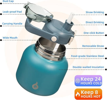 BJPKPK Insulated Water Bottles with Straw, 27 oz Cute Water Bottles with Handle, BPA Free Stainless Steel Metal Jug, Easy Carry Flasks for Men & Women, Light Blue