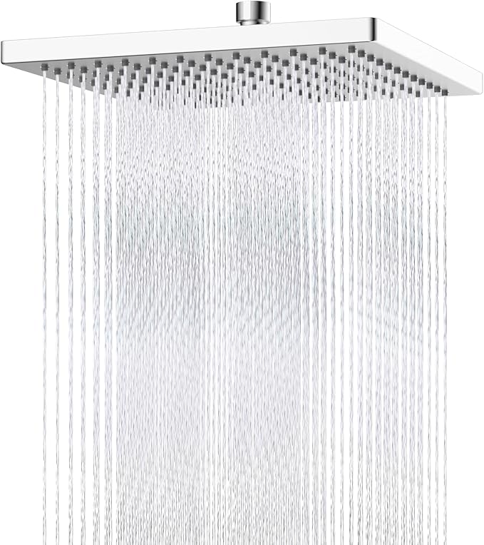 Hibbent cUCPC Certified Thickness Metal Shower Head, 12'' High Pressure Shower Heads, Square Large Bathroom Rainfall Shower Head with Adjustable Brass Ball Joint, Waterfall Full Body Coverage, Chrome