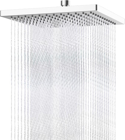Hibbent cUCPC Certified Thickness Metal Shower Head, 12'' High Pressure Shower Heads, Square Large Bathroom Rainfall Shower Head with Adjustable Brass Ball Joint, Waterfall Full Body Coverage, Chrome