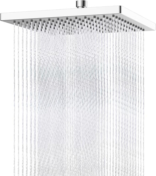 Hibbent cUCPC Certified Thickness Metal Shower Head, 12'' High Pressure Shower Heads, Square Large Bathroom Rainfall Shower Head with Adjustable Brass Ball Joint, Waterfall Full Body Coverage, Chrome
