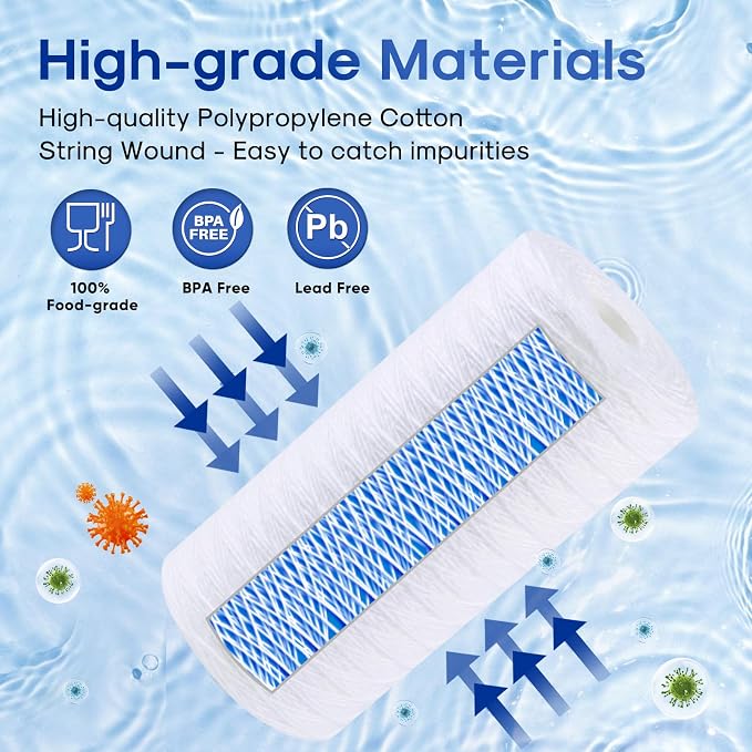 ICEPURE 50 Micron 10”*4.5'' Whole House Sediment String Wound Water Filter Replacement filter for 84637, WPX5BB97P, PC10, 355214-45, 355215-45, WP10BB97P, WP5BB97P, 3 PACK