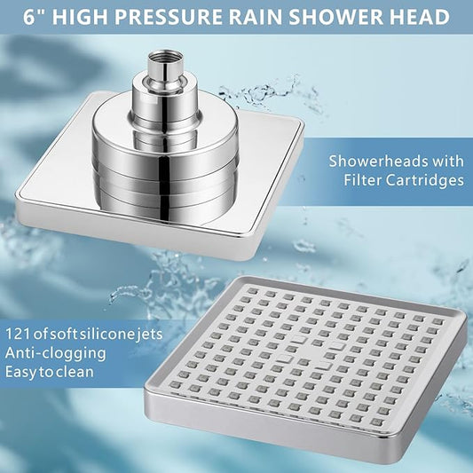 Filtered Shower Head with Handheld Combo, High Pressure Rain Showerhead Filter for Remove Chlorine and Harmful Substances, with Self-adhesive Holder/59" Hose, Chrome