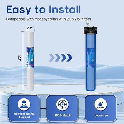 ICEPURE 5 Micron 2.5" x 20" Whole House String Wound Polypropylene Sediment Filter for Well Water, Replacement Cartridge for Aqua Pure AP110-2C, P1-20/SP-P1-20/PX01-20, FPMB5-20, WPP-F20-5, 6Pack