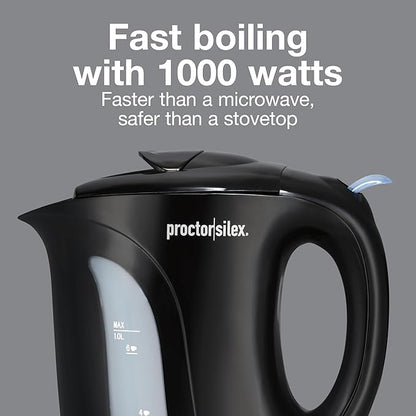 Proctor Silex Electric Tea Kettle, Water Boiler & Heater Auto-Shutoff & Boil-Dry Protection, 1000 Watts for Fast Boiling, 1 Liter, Black (K2071PS)