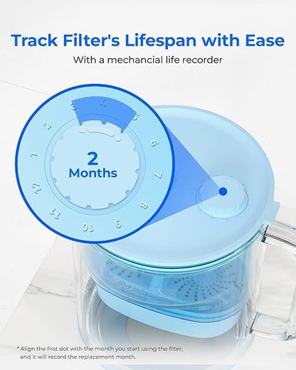 Waterdrop PT-09B-A 10-Cup Large Glass Alkaline Water Filter Pitcher, Eco-Friendly, Enhances Alkaline Water, for Home & Office, Reduces PFOA/PFOS, Chlorine, Cadmium, Copper & Mercury, Blue