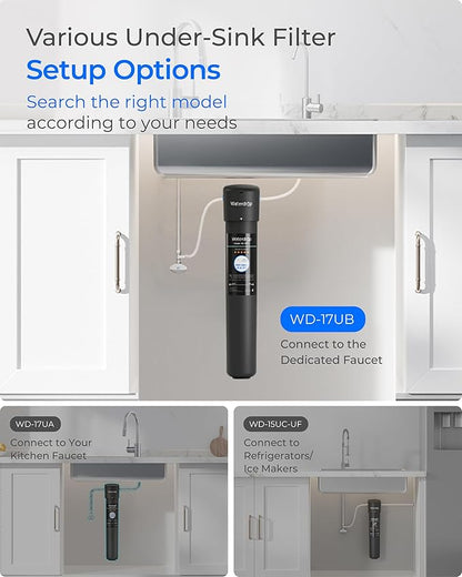 Waterdrop 17UB 3 Years Under Sink Water Filter, Under Sink Water Filtration System, NSF/ANSI 42 Certified, Reduces PFAS, PFOA/PFOS, Lead, Under Sink Water Filter with Faucet, 24K Gallons