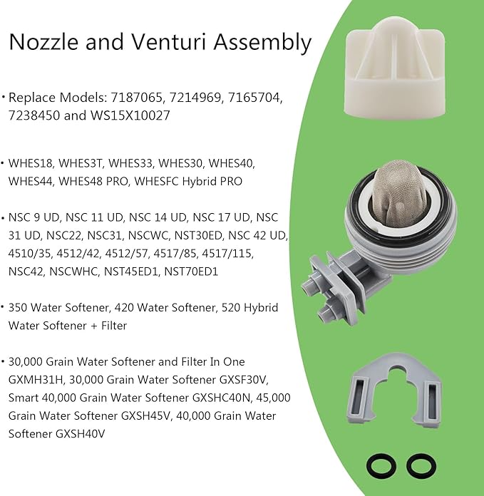 New 7187065 Water Softener Nozzle and Venturi Assembly 7253808 Replacement, Replaces 7214969 7165704 7238450 WS15X1002