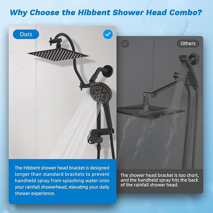 Hibbent cUPC Certified All Metal 8" Rainfall Showerhead Combo, High Pressure Shower Head with 10-Spray Handheld, Innovative 4-way Diverter with Pause Mode, 71'' Shower Hose & Holder, Oil Rubbed Bronze