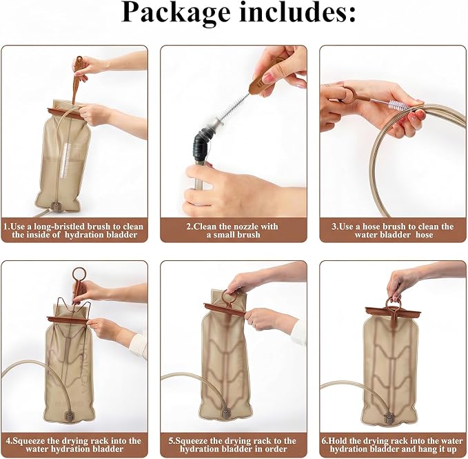 Patelai 8 in 1 Hydration Bladder Cleaning Kit Includes 3 Different Brushes and Drying Collapsible Bladder Frame, Water Reservoir Backpack Cleaning Kit