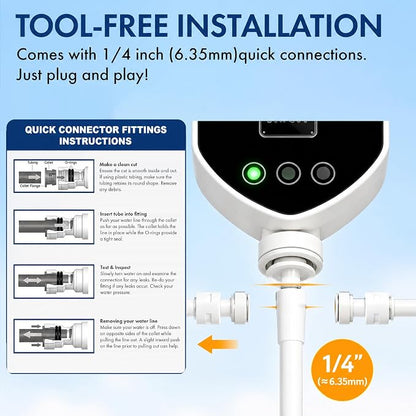 Inline TDS Water Quality Monitor,1/4"Quick Connect for Aquarium&RO | Inline TDS water quality monitor with 1/4" quick connect & 3-color indicator light. ±2% titanium sensor for RO & aquarium.