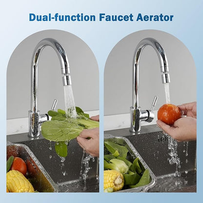 Hibbent Metal Faucet Aerator, 360-Degree Swivel Metal Kitchen Sink Aerator, Dual-function Sink Sprayer Attachment, Faucet Replacement Part 55/64'' Female Thread, Silver