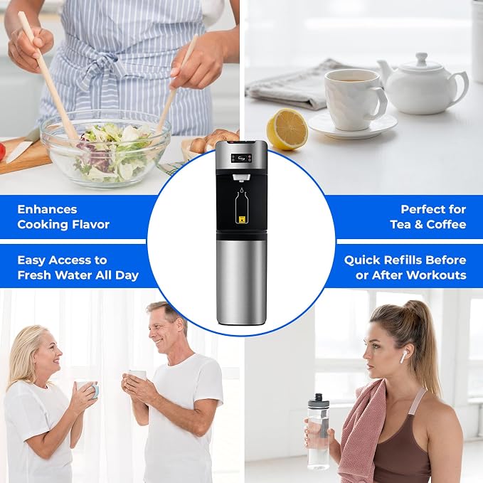 iSpring Bottleless Water Cooler Dispenser with 4-Stage Filtration, SGS-Tested 99% of PFAS, Lead, Chloramine Removal, Hot, Cold, Room Temp, Self Cleaning, Stainless Steel, Silver, Model: DS4S-MAX