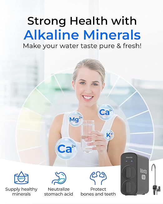 Waterdrop G5P700A Alkaline Mineral pH+ Reverse Osmosis Water Filter, NSF/ANSI 58 & 372 Certified, 700G Reverse Osmosis System, 8 Stage RO Water Filtration System, 2:1 Pure to Drain, Smart LED Faucet