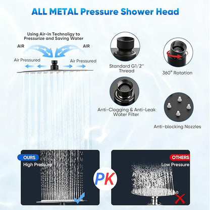 Shower Head with Filters, Stainless Steel Rain Filtered Shower Head, High Pressure Shower Head with 16" Shower Extension Arm - 20 Stage Shower Filter for Hard Water - 12" Black