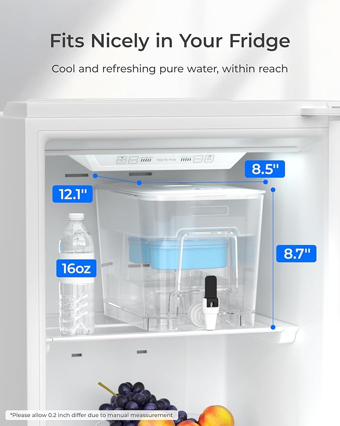 Waterdrop WFD-22W-DF-A Water Filter Dispenser, Alkaline 40-Cup Water Purifier, 2 Built-in Filters, 8X Faster Filtration, 200-Gallon Lifespan, Mineralized Alkaline Water, Reduces Chlorine, White
