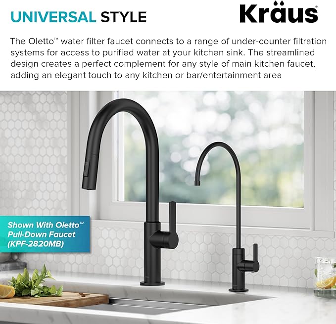 KRAUS Oletto Single Handle Drinking Water Filter Faucet for Reverse Osmosis or Water Filtration System in Matte Black, FF-103MB