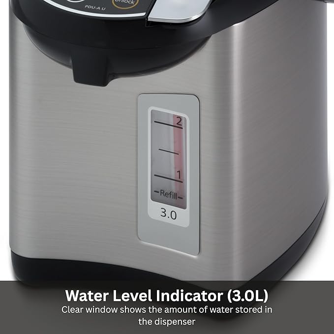 Tiger PDU-A30U-K Electric Hot Water Boiler and Warmer, Stainless Black, 3-Liter