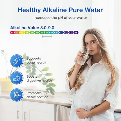 Purewell 7-Stage 0.01μm Ultra-Filtration Alkaline Water Filter System with 4 Filters, Metal Water Level Spigot and Stand, 304 Stainless Steel, Reduce Fluoride & Chlorine, pH 8-9, 2.25G, PW-OB-FT