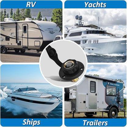 RV Water Inlet Connection City Water Fill Inlet Flange Brass,RV City Water Fill Inlet Plastic Flange with Check Valve Camper Black
