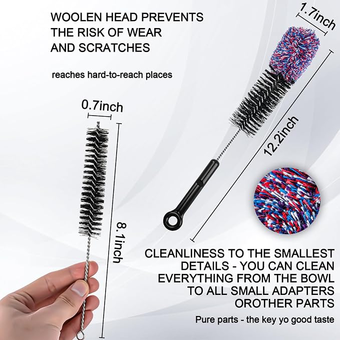 Premium Hookah Cleaning Kit - 5 Brushes, 500 Stainless Steel Beads - Hookah Bowl & Vase Cleaning Set