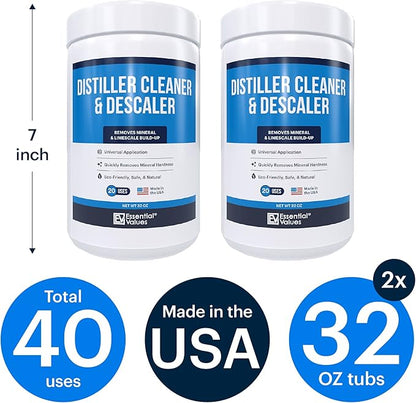 Essential Values Universal Descaler - Espresso Descaling Solution - Coffee Machine Cleaner - Critic Acid Tea Kettle Urn Water Distiller Cleaner - Manufactured in USA - 8 Pack