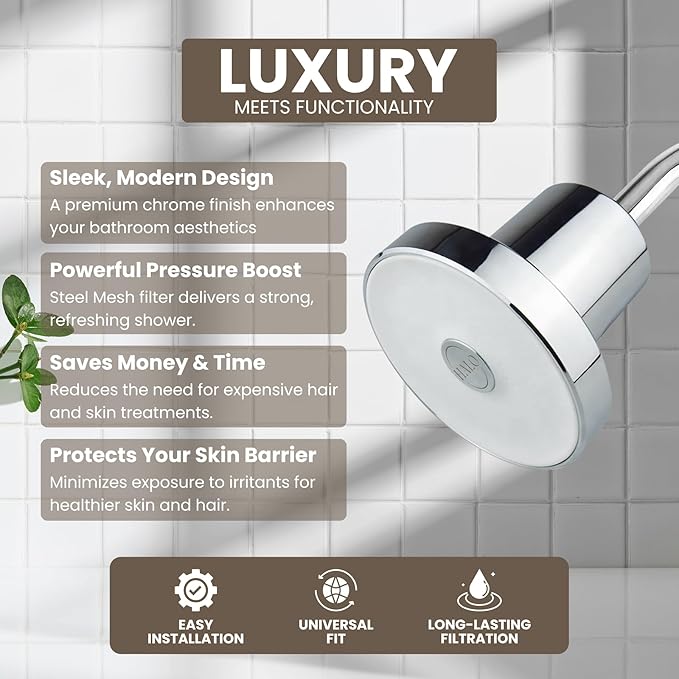 Filtered Shower Head - High Pressure Showerhead Filter for Hard Water, Enhances Hair & Skin Health, Minimizes Hair Loss, Preserves Color-Treated Hair, Water Softener