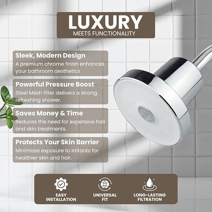 Filtered Shower Head - High Pressure Showerhead Filter for Hard Water, Enhances Hair & Skin Health, Minimizes Hair Loss, Preserves Color-Treated Hair, Water Softener