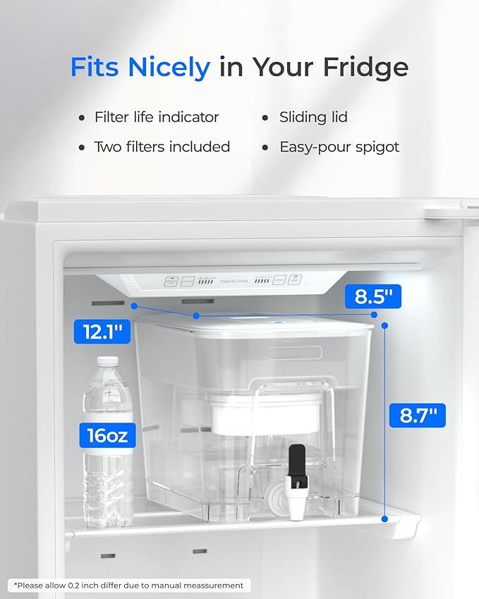 Waterdrop WFD-22L-DF Water Filter Dispenser, 40-Cup Water Purifier, 2 Built-in Filters, 8X Faster Filtration, 400-Gallon Lifespan, 10X Longer Lifetime, Reduces Chlorine, PFOA/PFOS, White