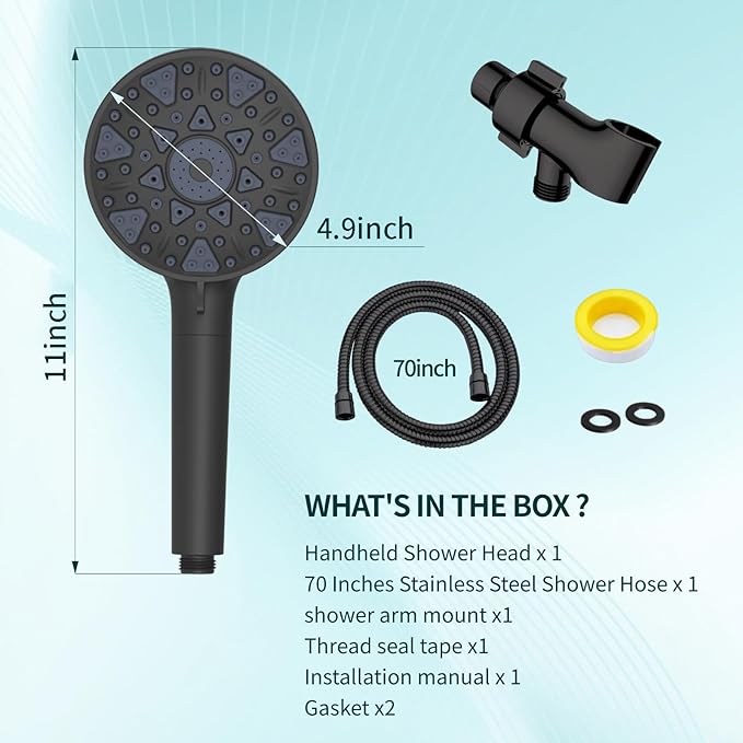 Black High Pressure Handheld Filtered Shower Head, 7 Spray Settings with Water Saving Pause Mode, for Hard Water Remove Chlorine Relieve Dry Skin, Universal Replaceable Filter