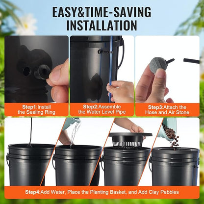 VEVOR DWC Hydroponics Grow System, Hydroponic Growing System with Top Drip Kit, Deep Water Culture 5-Gallon 4 Buckets, with Air Pump, Air Stones and Water Level Device for Leafy Vegetables