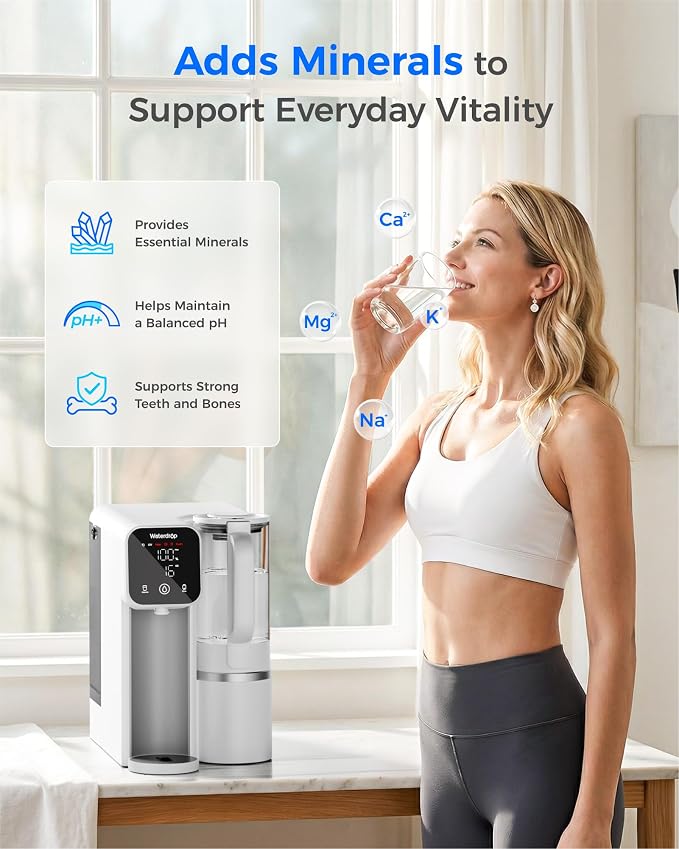 Waterdrop M6SL Mineral Reverse Osmosis Water Filter Countertop, Room-Temp | Certified to NSF/ANSI 58 & NSF/ANSI/CAN 372, 8-Stage Reverse Osmosis System, 3:1 Pure to Drain, Glass Pitcher, BPA-Free