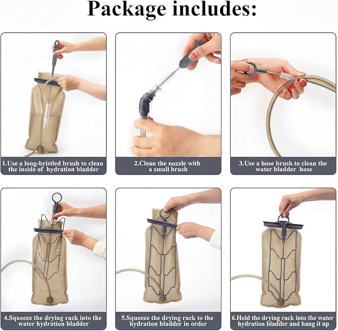 Patelai 8 in 1 Hydration Bladder Cleaning Kit Includes 3 Different Brushes and Drying Collapsible Bladder Frame, Water Reservoir Backpack Cleaning Kit