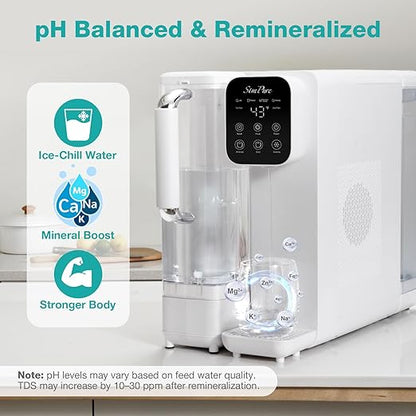 SimPure Y11C-A UV Reverse Osmosis Water Filter Countertop with Cold Water & Alkaline Mineralization, 6-Stage RO Filtration System, 43-59°F Adjustable, Detachable Pitcher, No Installation