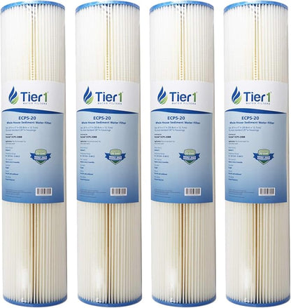 Tier1 5 Micron 20x4.5 Water Filter | Pleated Polyester Whole House Sediment Cartridge | Replacement for Pentek ECP5-20BB, 255494-43, 4PAY5 | Fine Sediment Control | 4.5 x 20 Water Filter (4-Pack)