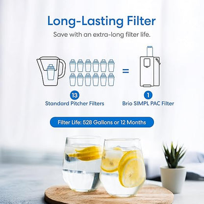 Brio SIMPL W2 Countertop Water Dispenser w/Refillable 2.5L Water Tank, 2-in-1 Sediment & Carbon Filter Included, Room Temp., LED Display w/Touch Buttons, No Plumbing Necessary, White