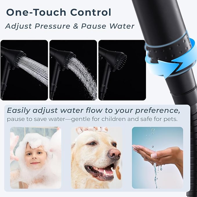 Ryamen 2026 Magnetic Filtered Shower Head with Handheld– High Pressure Showerhead with Power Wash Mode, Chlorine Removal, Massage Brush, Pressure Adjustable, One-Touch Pause (Matte Black)