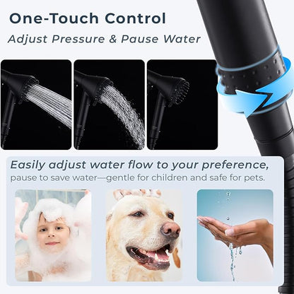 Ryamen 2026 Magnetic Filtered Shower Head with Handheld– High Pressure Showerhead with Power Wash Mode, Chlorine Removal, Massage Brush, Pressure Adjustable, One-Touch Pause (Matte Black)