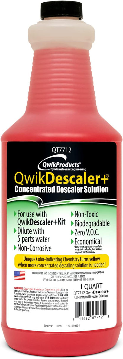 QwikProducts QwikDescaler + Concentrated Descaler Solution, Tankless Water Heater Descaling Solvent for Heat Exchanger, Quickly Dissolves Scale, Lime, Tarnish and Deposits, 1 Quart