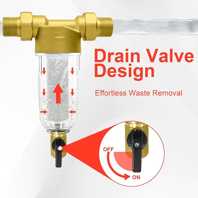 Spin Down Sediment Filter, 40/100/200 Micron Inline Water Filter | For Well Water, Whole House Prefilter Filtration System, Lead-Free Brass, 1" MNPT 3/4" FNPT 3/4" MNPT